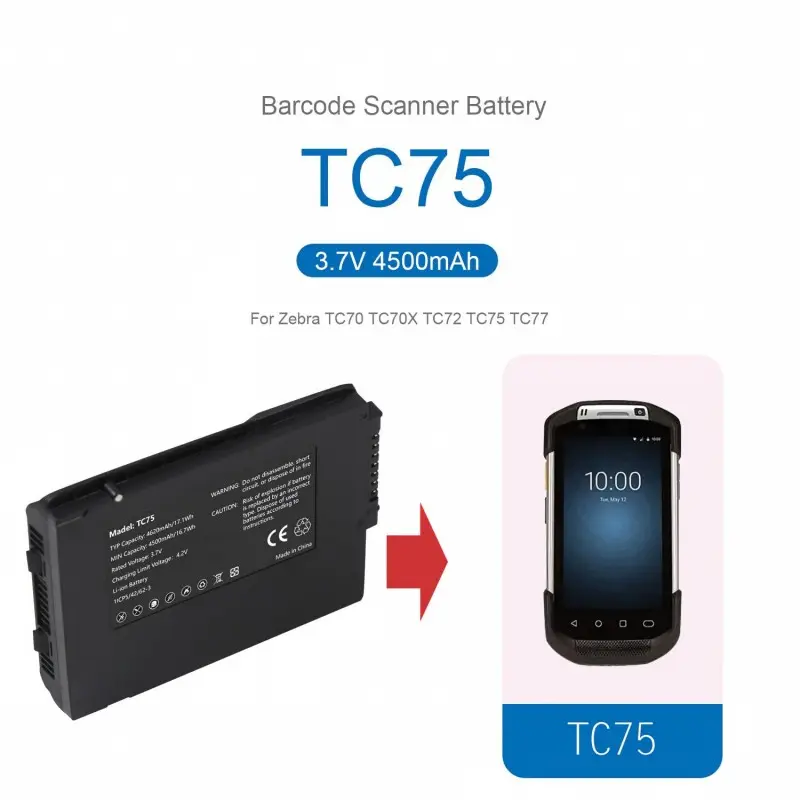 Replacement battery for Zebra TC77 handheld barcode scanner