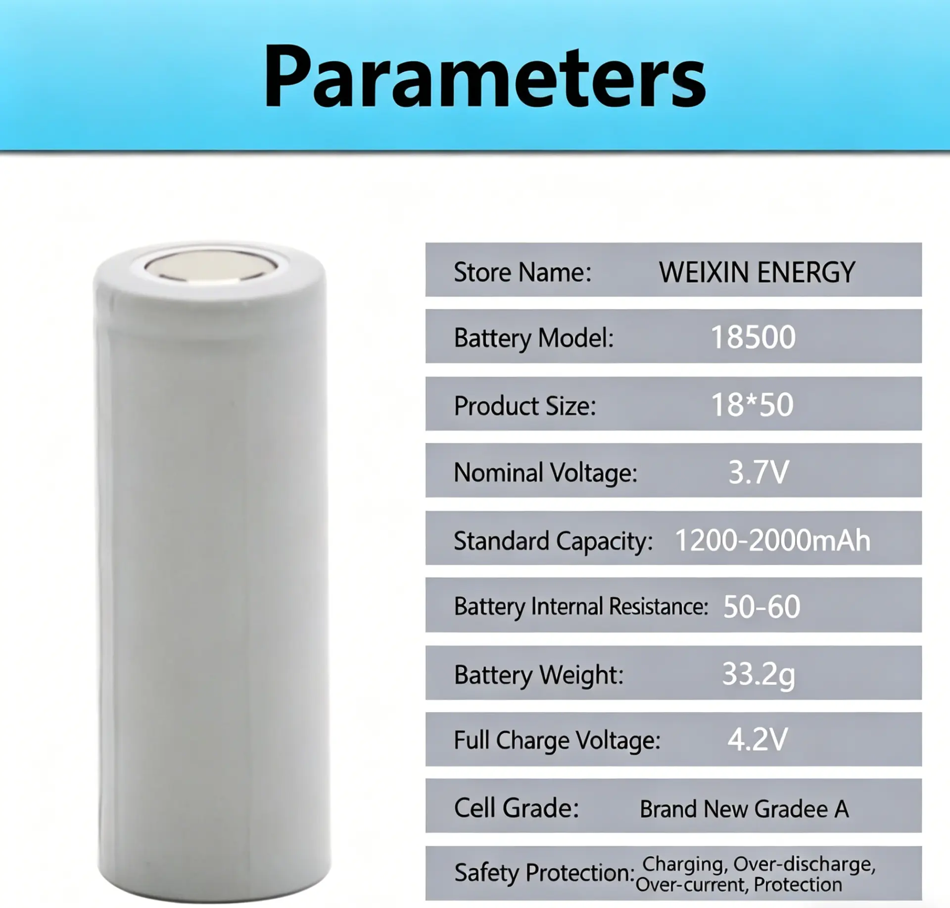 Compact 18500 lithium battery for beauty and personal care devices